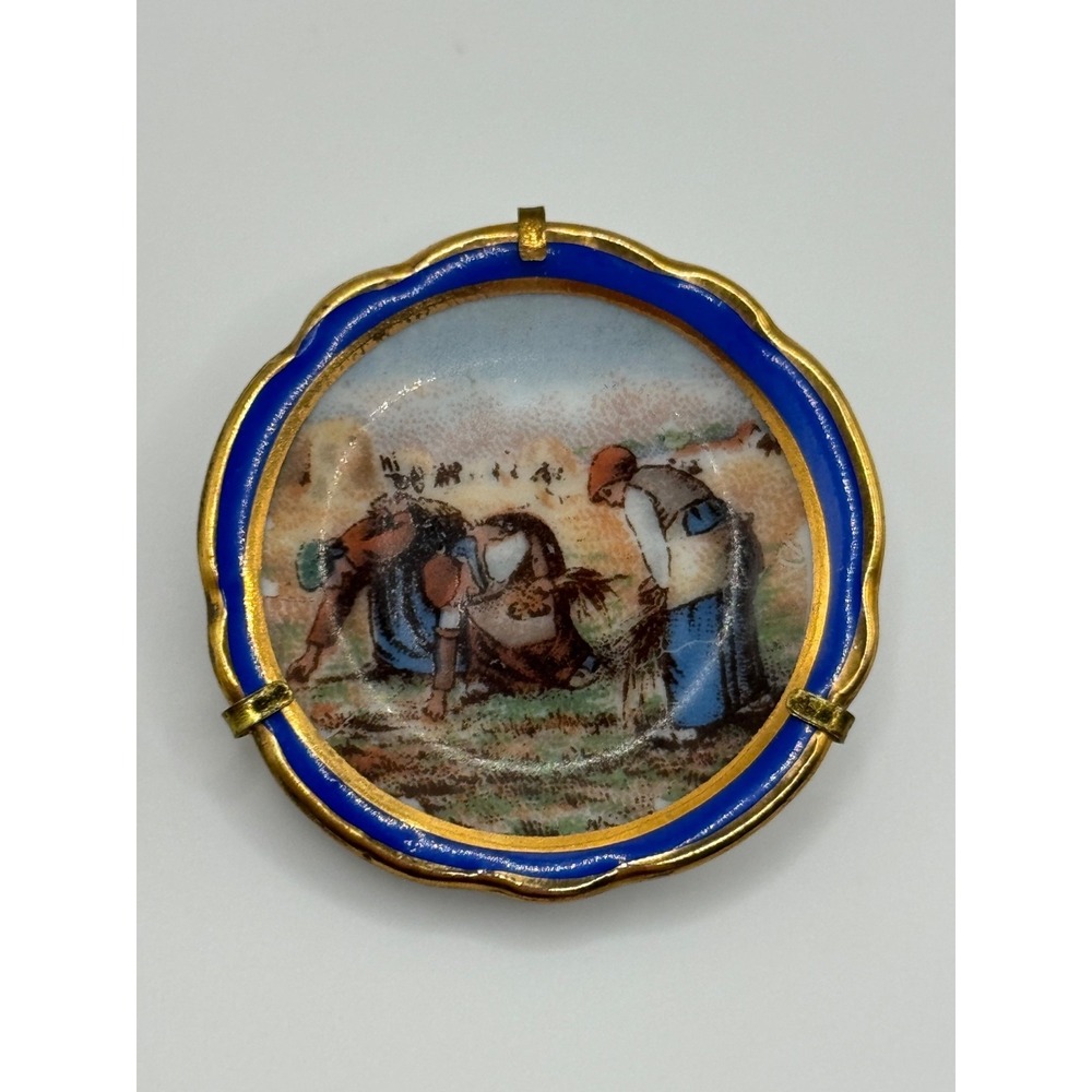 Vintage Limoges Miniature Porcelain Plate Brooch Pin